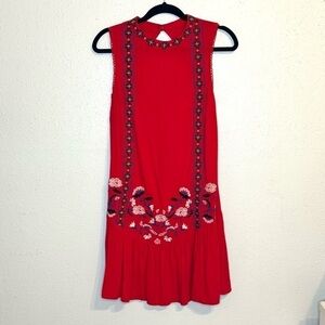 Xhilaration Red Embroidered Mini Dress (Size M)